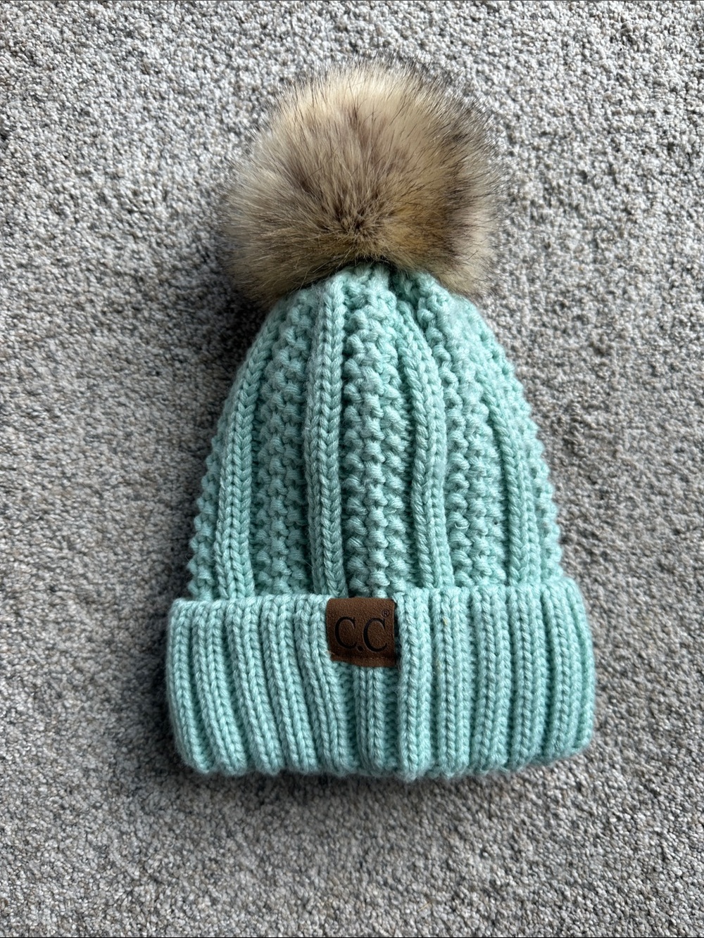 C.C Mint Green Knit Pom Pom Beanie for Kids